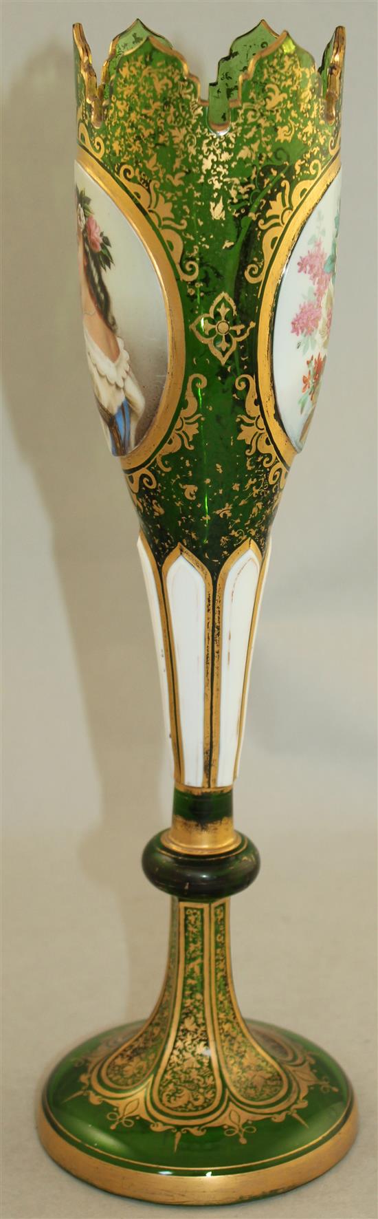 A Bohemian enamelled and overlaid glass vase, late 19th century, 34cm
